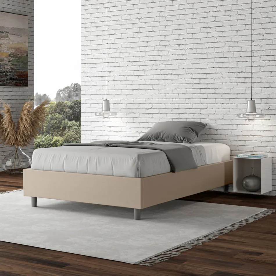 Queen-Sized Bed 140x200 cm Upholstered in Faux Leather Made in Italy - Athlete Viadurini