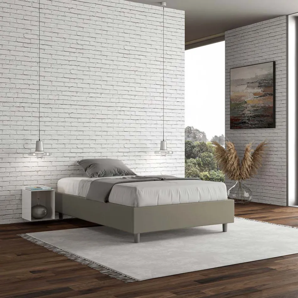 Queen-Sized Bed 140x200 cm Upholstered in Faux Leather Made in Italy - Athlete Viadurini