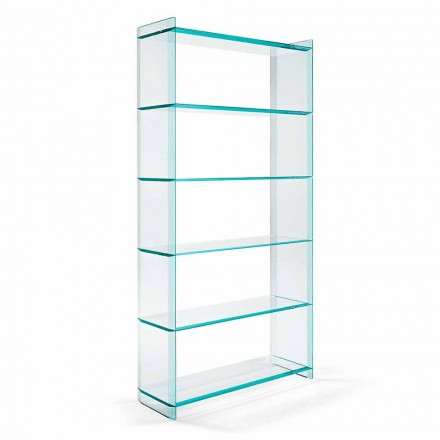 Wall or Freestanding Bookcase in Extraclear Glass Design 6 Shelves - Ramen Viadurini