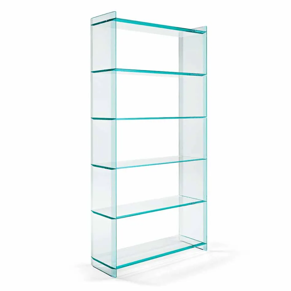 Wall or Freestanding Bookcase in Extraclear Glass Design 6 Shelves - Ramen Viadurini