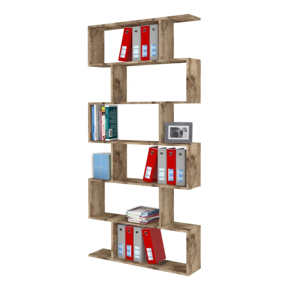 Vertical Design Wall Bookcase Lounge in Wood 3 Finishes - Minetta Viadurini