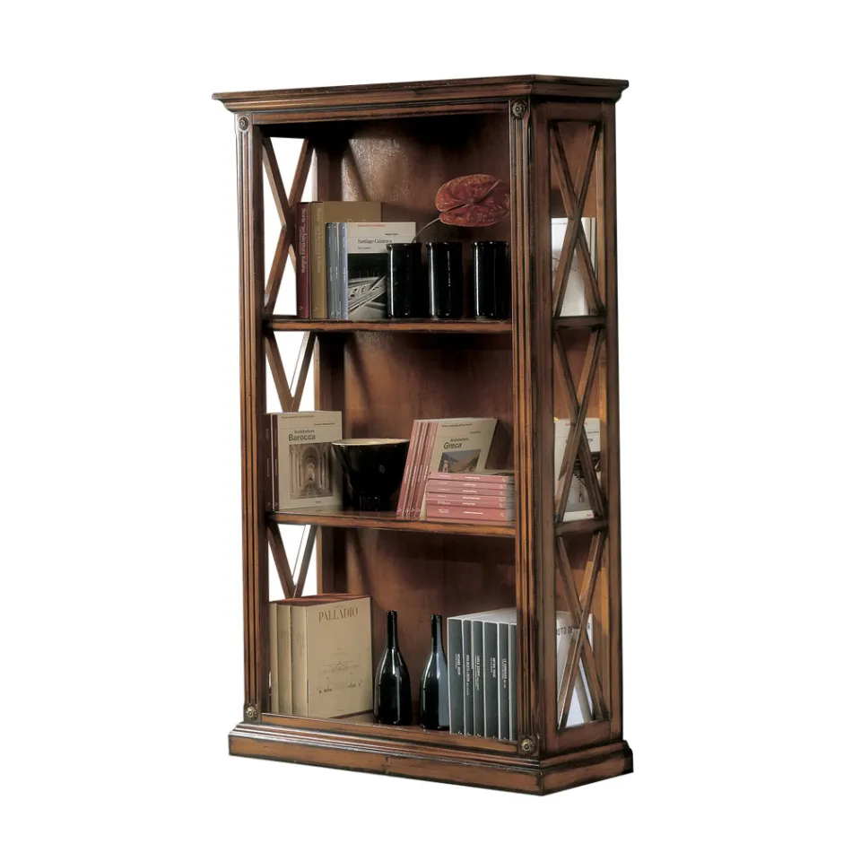 High Bookcase with Wooden Structure and Open Compartments Made in Italy - Fauno Viadurini