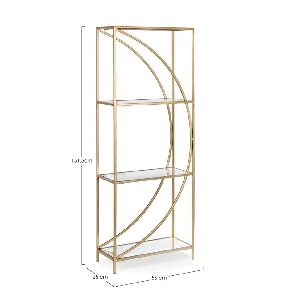 High Steel Bookcase and 3 Glass Shelves Elegant Design - Noralea Viadurini
