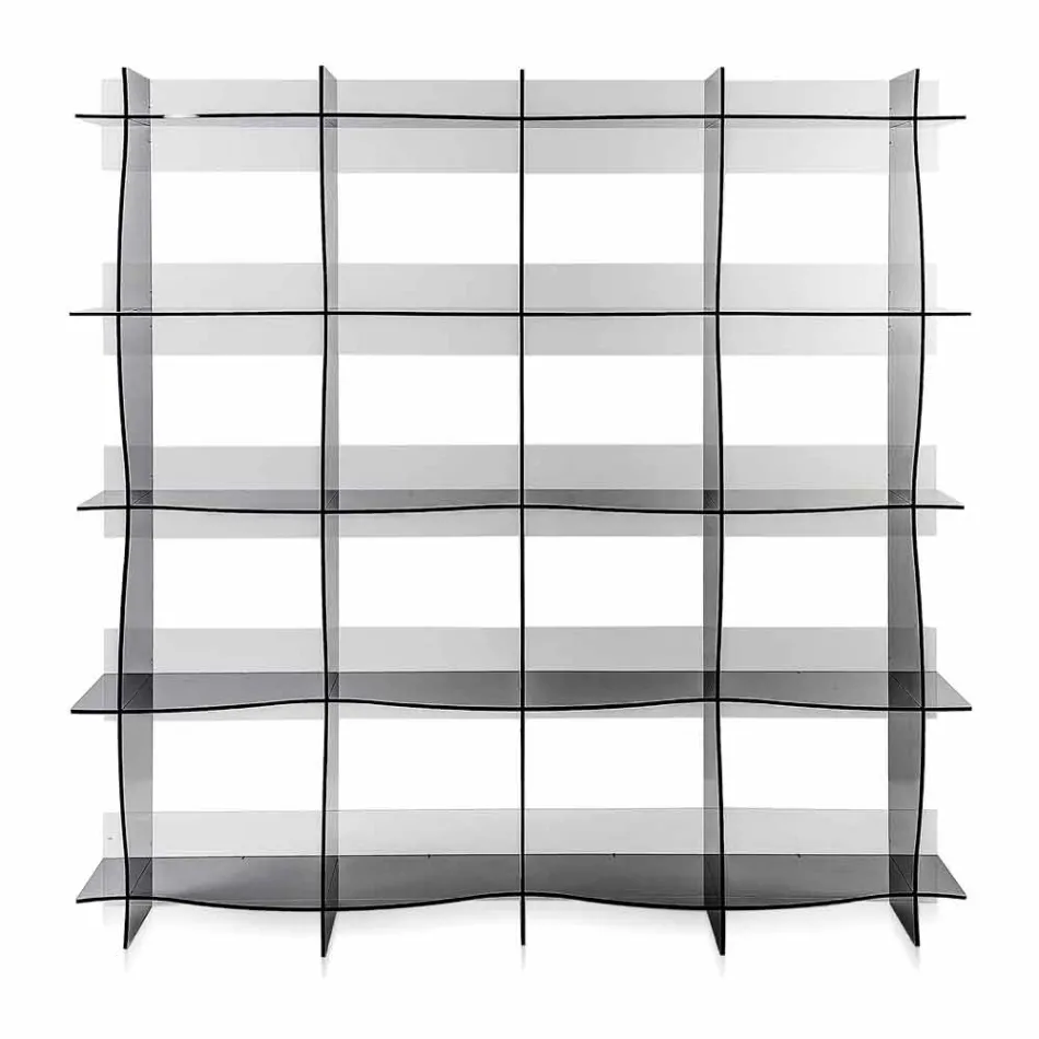 Contemporary carved wall / contemporary bookcase Pam fumé, made in Italy Viadurini