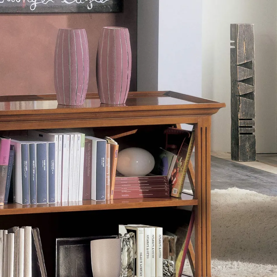 Low Bookcase with Wooden Structure and Open Compartments Made in Italy - Fauno Viadurini