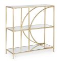 Low Steel Bookcase and 3 Glass Shelves Elegant Design - Noralea
