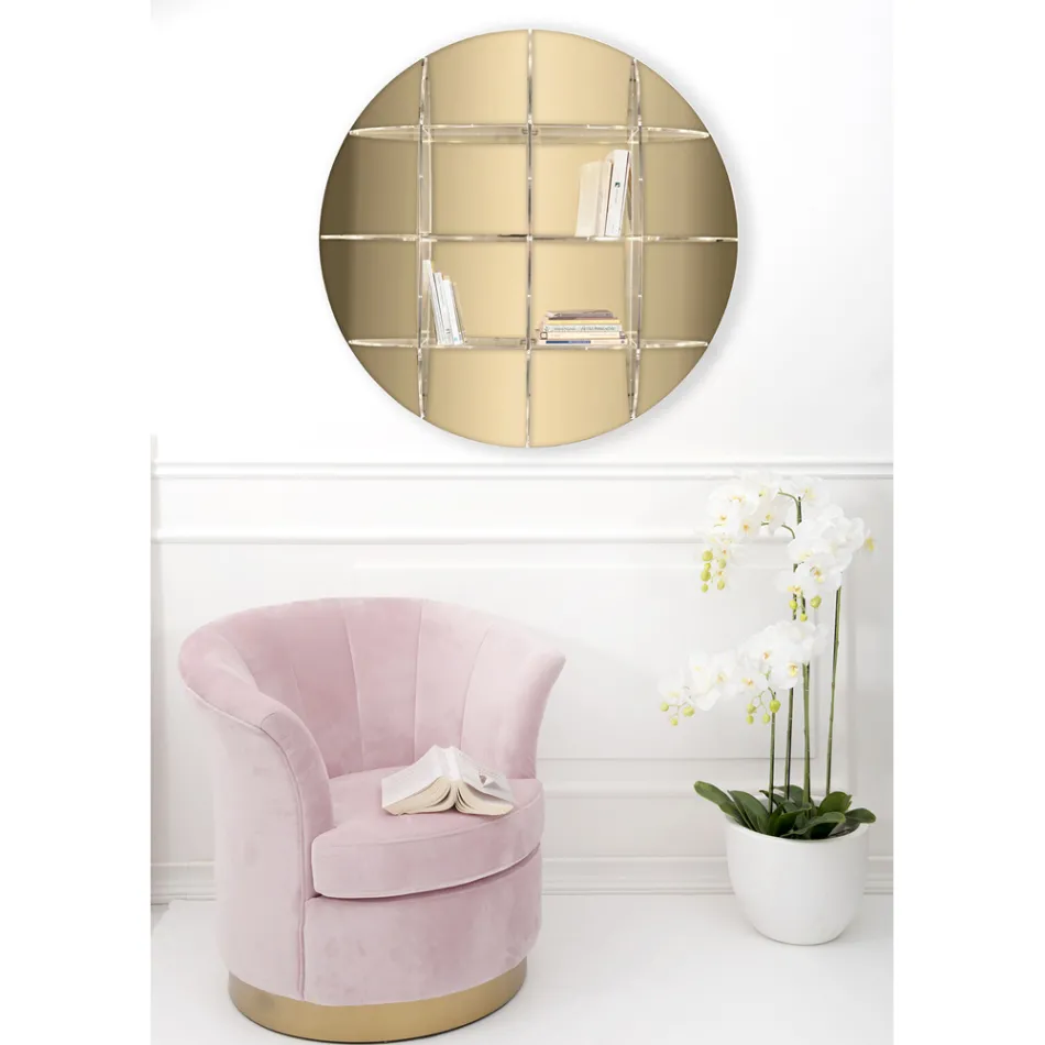 Round Wall Bookcase in Gold or Silver Plexiglass Made in Italy - Lizzy Viadurini