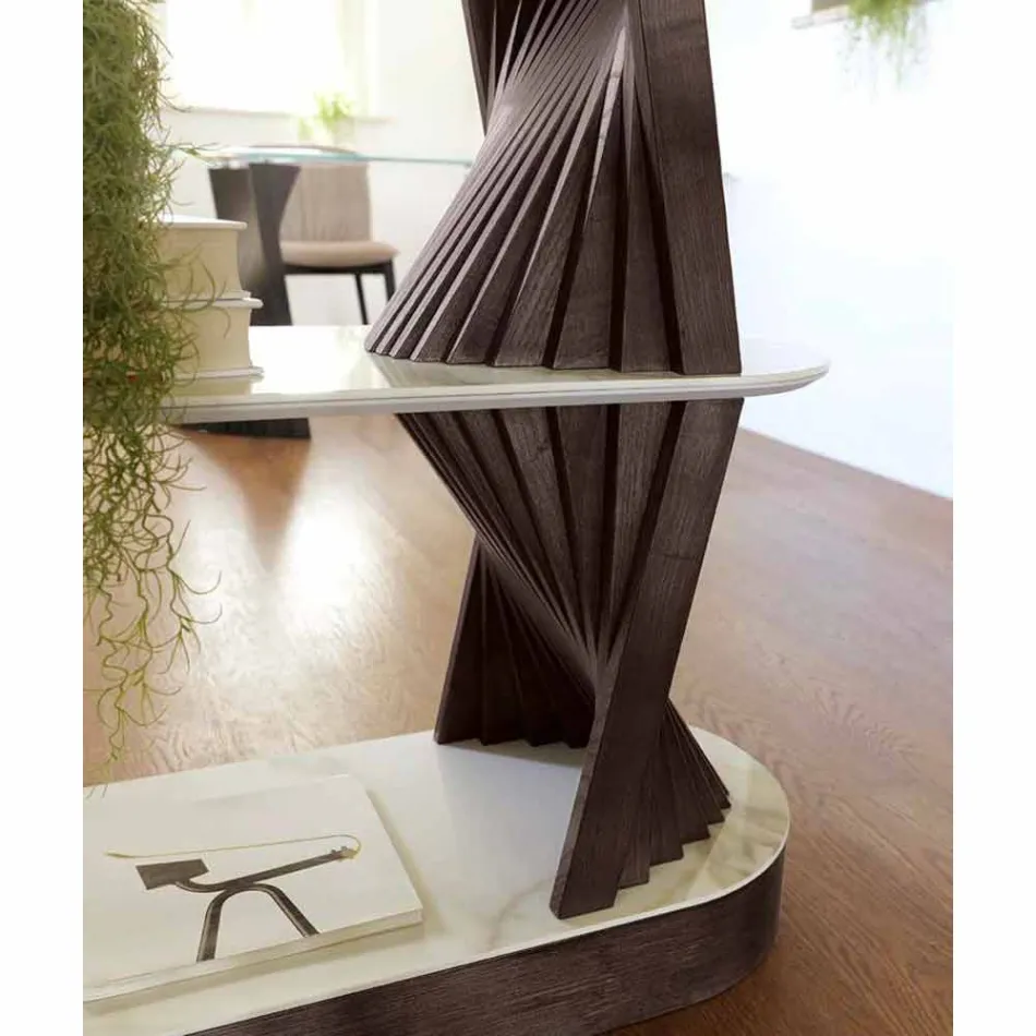 Design Floor Bookshelf in Wood with Stoneware Tops Made in Italy - Aspide Viadurini