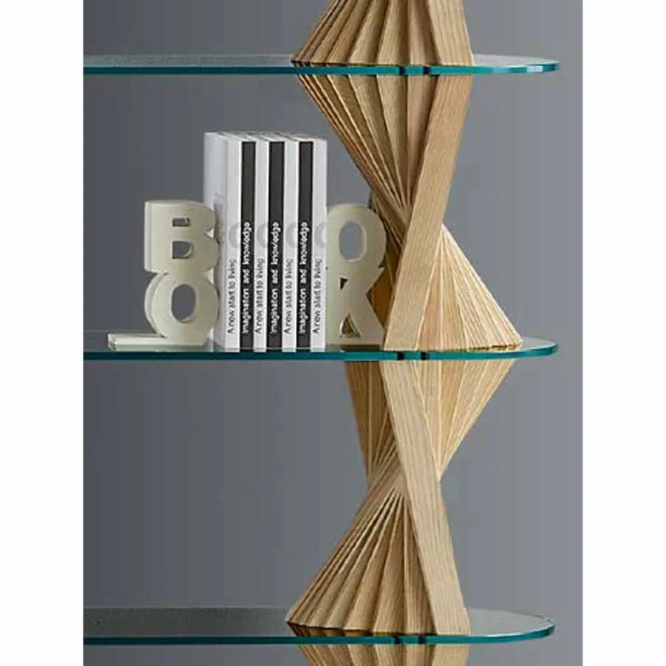 Design Floor Bookcase in Glass and Ash Wood Made in Italy - Aspide Viadurini