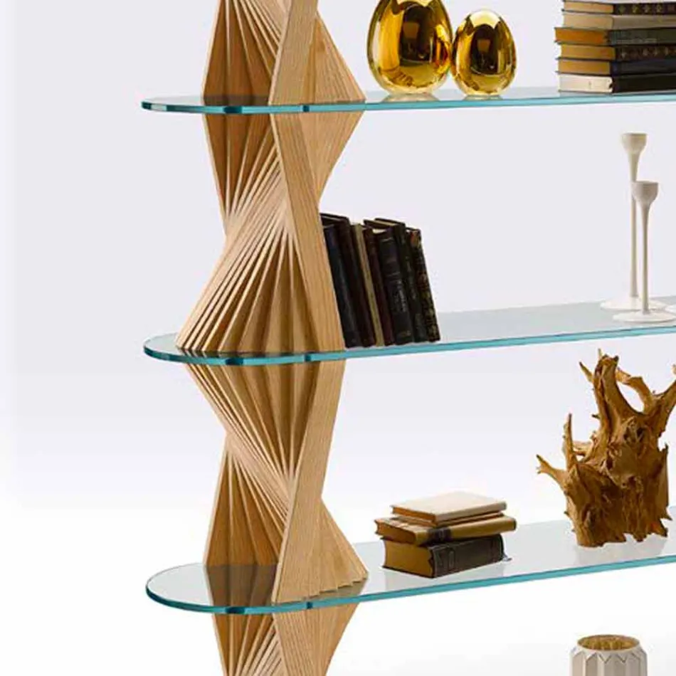 Design Floor Bookcase in Glass and Ash Wood Made in Italy - Aspide Viadurini