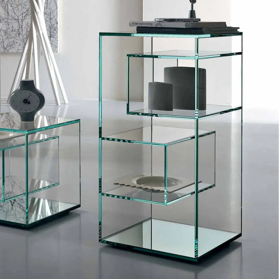 Freestanding Low Lounge Display Bookcase in Extra-clear Glass - Linzy Viadurini