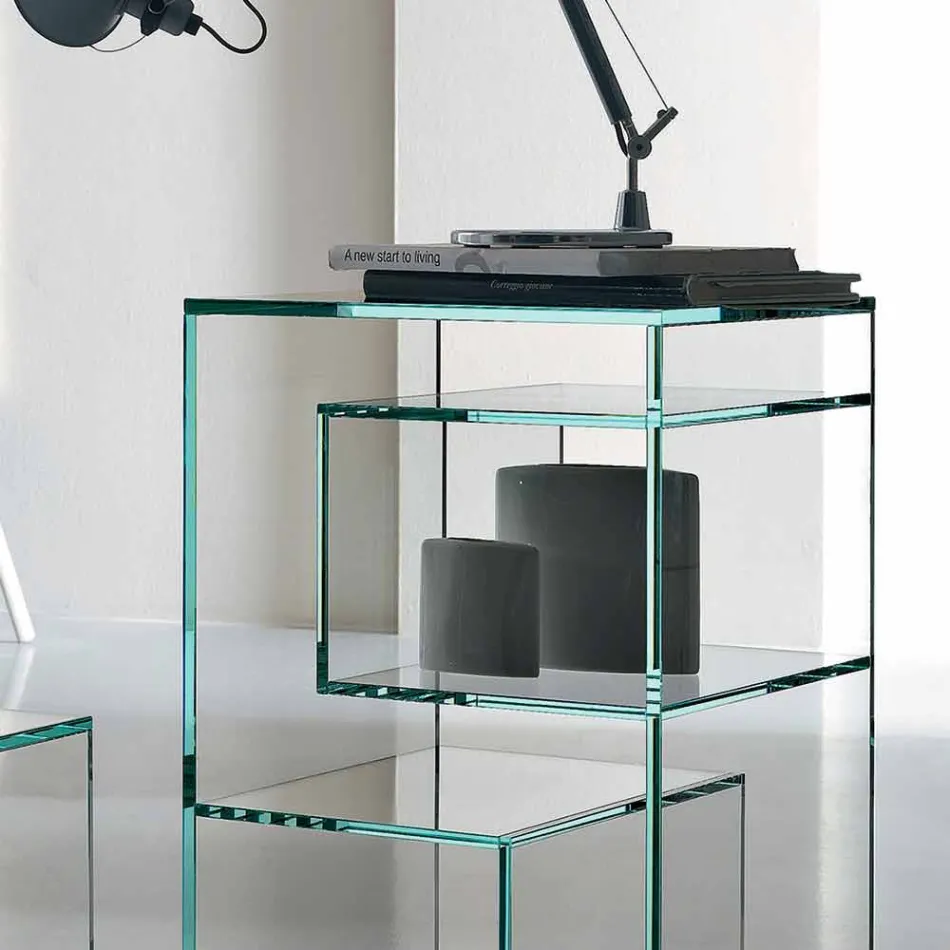 Freestanding Low Lounge Display Bookcase in Extra-clear Glass - Linzy Viadurini