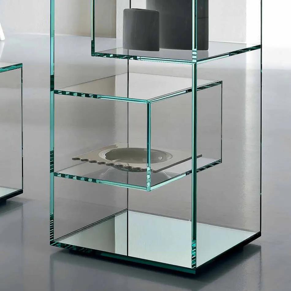 Freestanding Low Lounge Display Bookcase in Extra-clear Glass - Linzy Viadurini