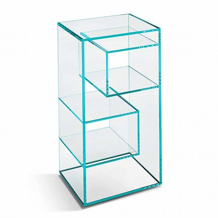 Freestanding Low Lounge Display Bookcase in Extra-clear Glass - Linzy Viadurini