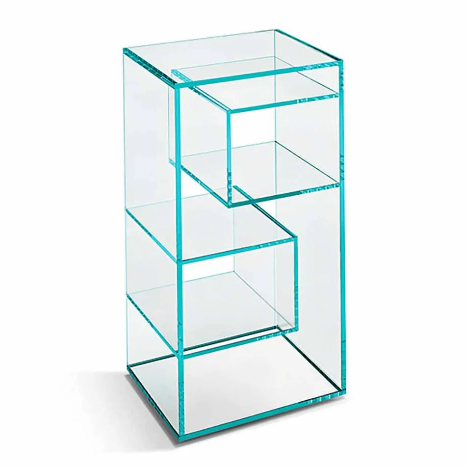Freestanding Low Lounge Display Bookcase in Extra-clear Glass - Linzy Viadurini