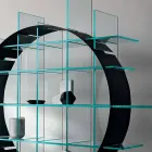 Freestanding Circle Bookcase in Extraclear Glass and Brushed Black - Marco Viadurini