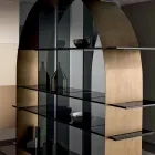Freestanding Arched Bookcase in Smoked Glass and Brushed Bronze Design - Marco Viadurini