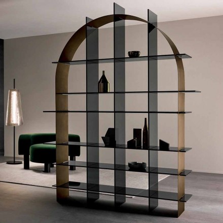 Freestanding Arched Bookcase in Smoked Glass and Brushed Bronze Design - Marco Viadurini