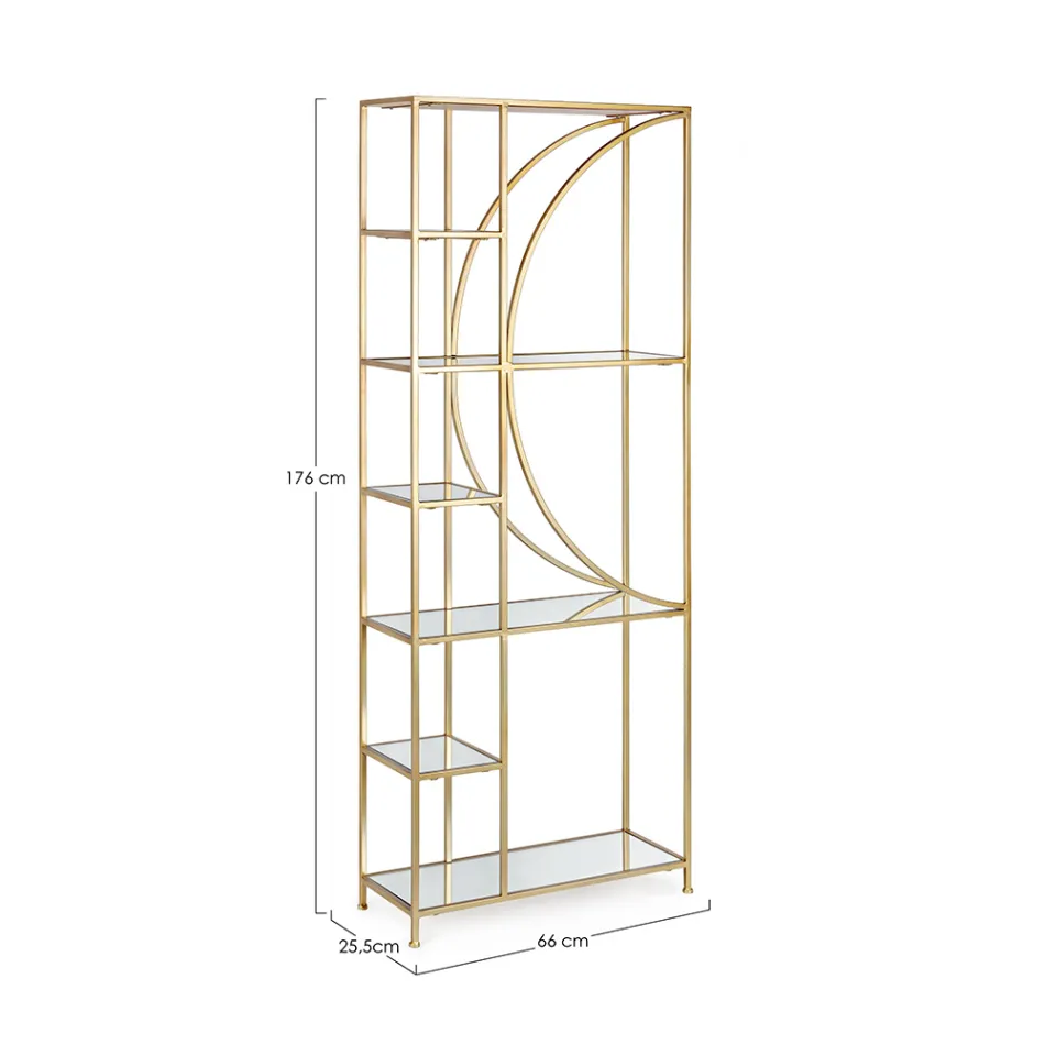 Freestanding Bookcase in Steel and Glass Tops Elegant Design - Noralea Viadurini