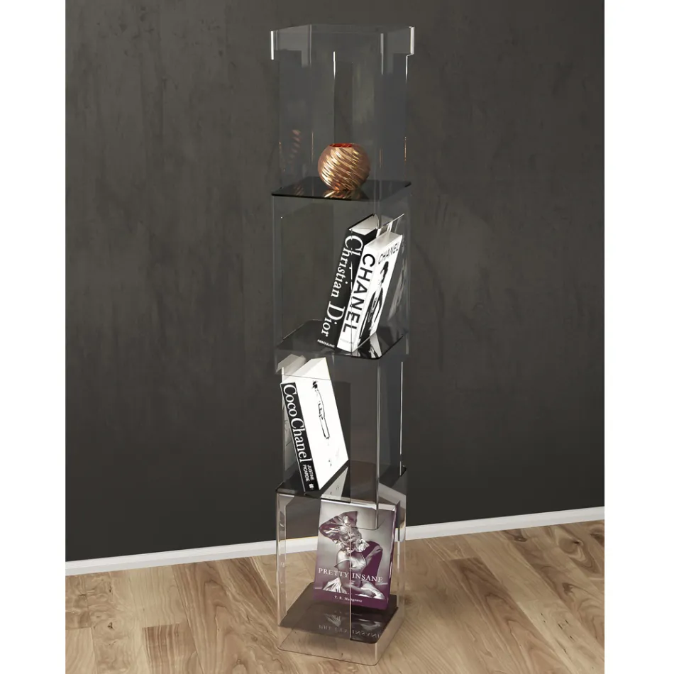 Freestanding Bookcase in Transparent or Smoked Acrylic Crystal - Icaria Viadurini