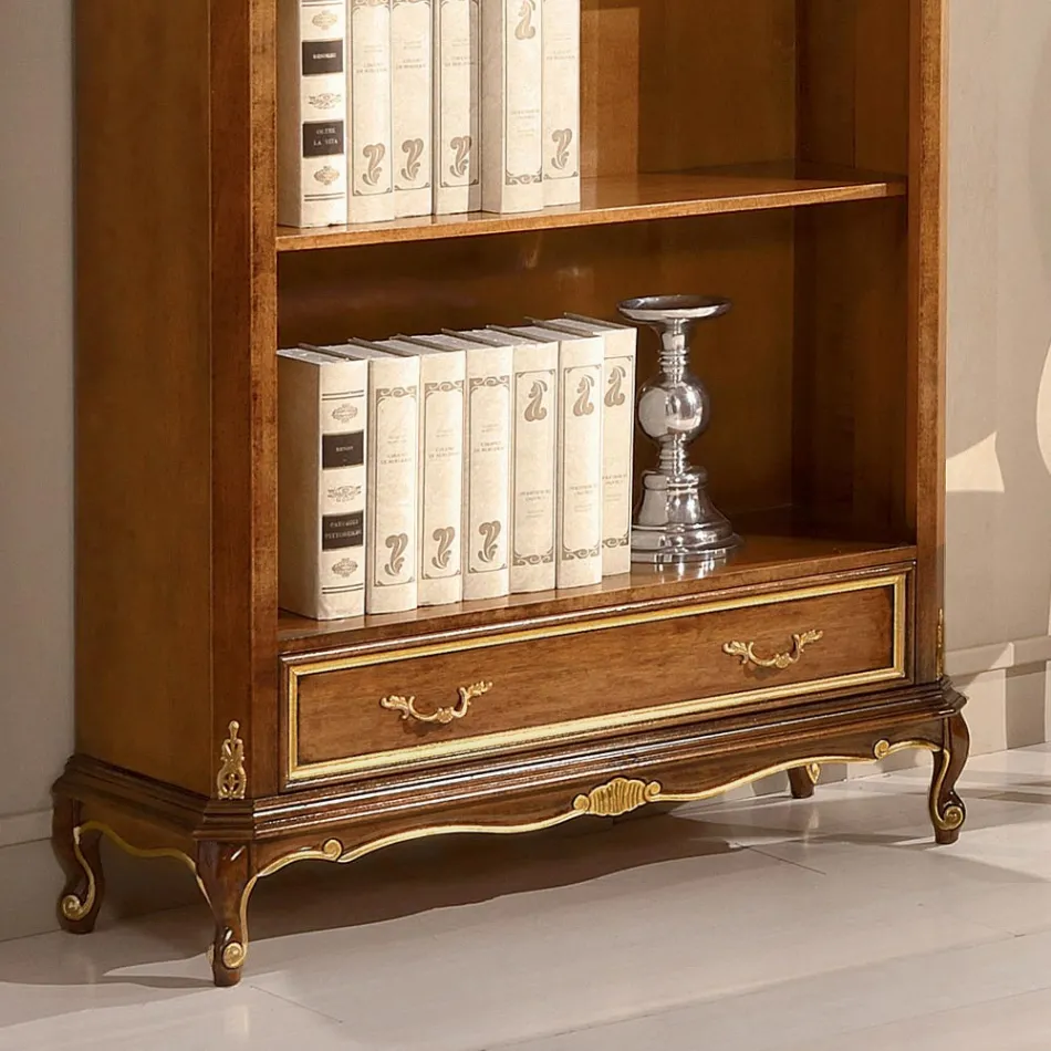 Classic Style Walnut Wood Bookcase with Drawer Made in Italy - Ronald Viadurini