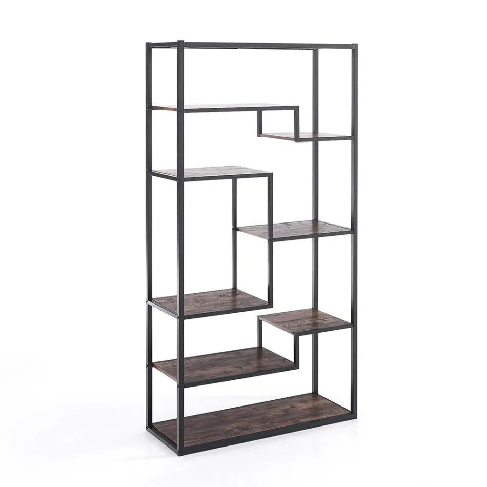 Bookcase in metal and wooden shelves - lead Viadurini