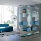 Double Extra-clear Glass Lounge Bookcase with or without Drawers - Linzy Viadurini
