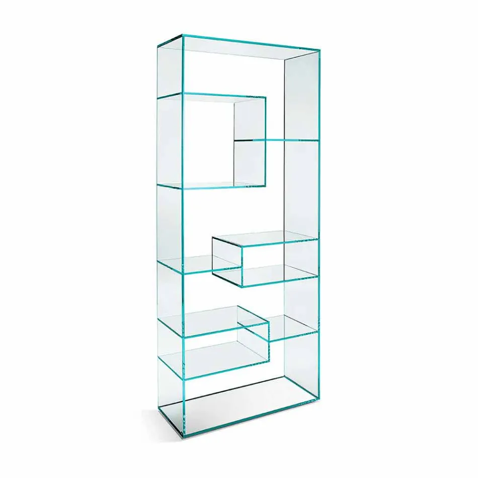 Double Extra-clear Glass Lounge Bookcase with or without Drawers - Linzy Viadurini