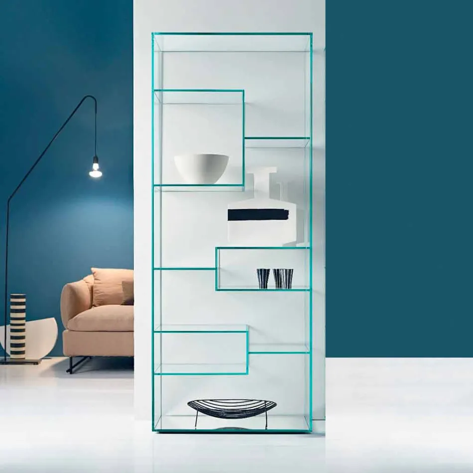 Double Extra-clear Glass Lounge Bookcase with or without Drawers - Linzy Viadurini