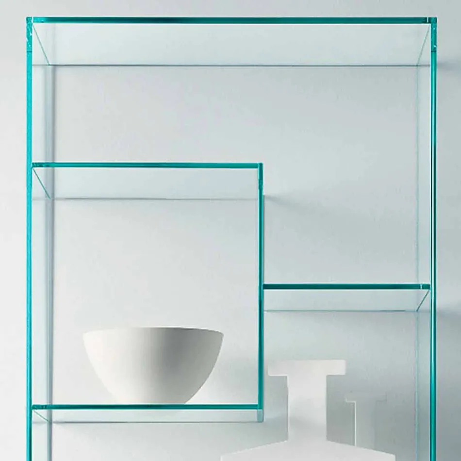 Double Extra-clear Glass Lounge Bookcase with or without Drawers - Linzy Viadurini