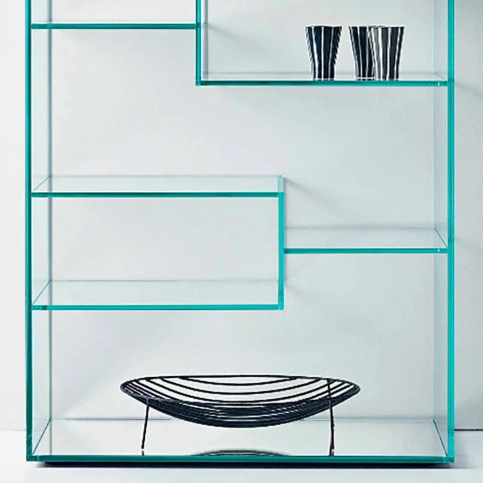 Double Extra-clear Glass Lounge Bookcase with or without Drawers - Linzy Viadurini
