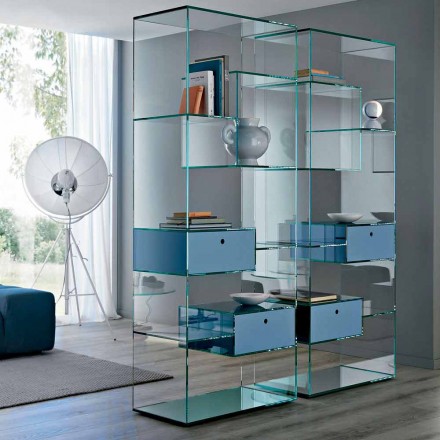 Double Extra-clear Glass Lounge Bookcase with or without Drawers - Linzy Viadurini