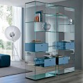 Lounge bookcase in extra-clear glass with or without drawers Made in Italy - Linzy