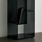 Single Column Bookcase in Extra-clear or Smoked Glass for Lounge - Linzy Viadurini