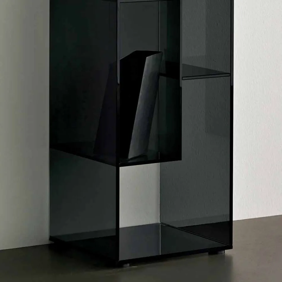 Single Column Bookcase in Extra-clear or Smoked Glass for Lounge - Linzy Viadurini