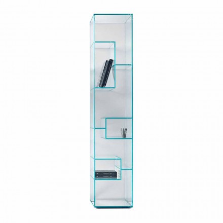 Single Column Bookcase in Extra-clear or Smoked Glass for Lounge - Linzy Viadurini