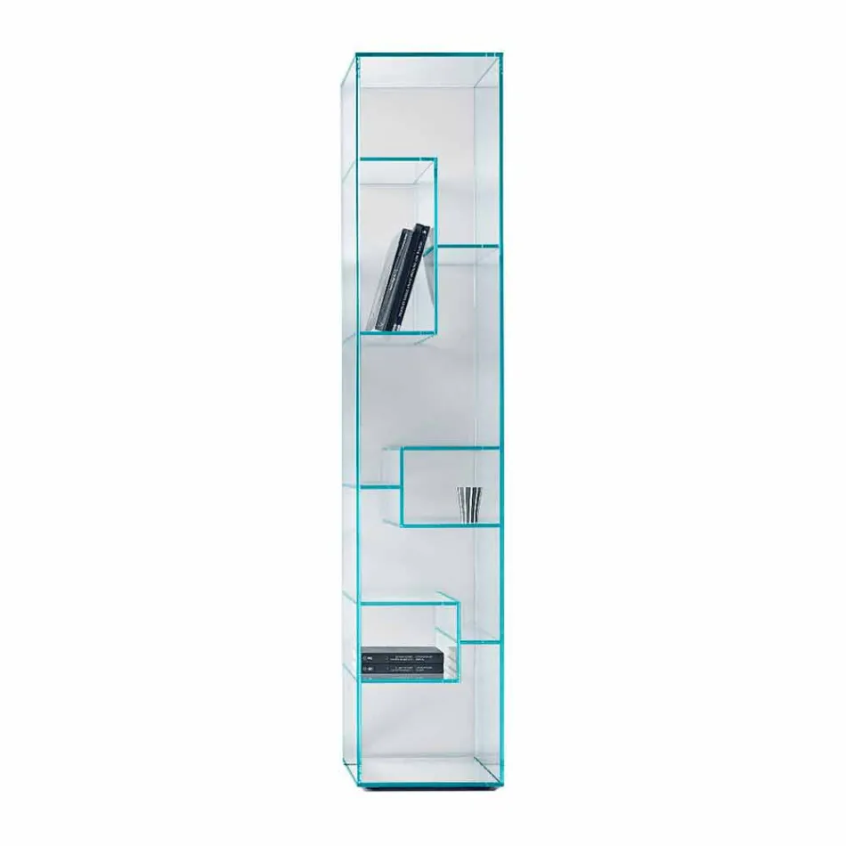 Single Column Bookcase in Extra-clear or Smoked Glass for Lounge - Linzy Viadurini