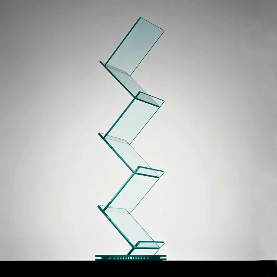 Vertical Bookcase in Transparent Glass for Freestanding Lounge - Brugo Viadurini