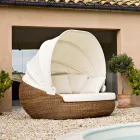 Garden Sun Lounger with Polyrattan Canopy - Colin Viadurini