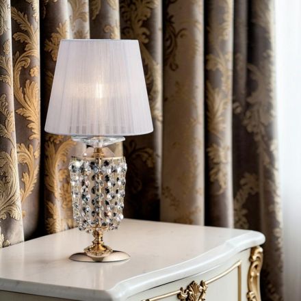 Gilded Iron Table Lamp with Lampshade Made in Italy - Austria Viadurini