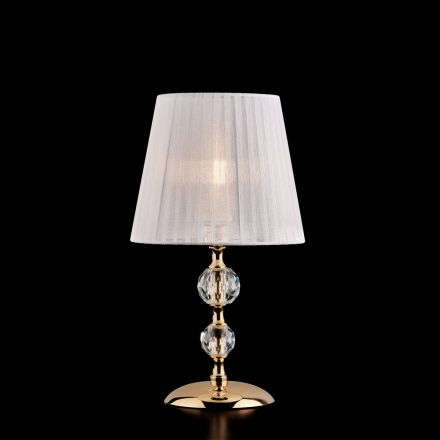 Gilded Iron and Crystal Table Lamp with Made in Italy Lampshade - Madrid Viadurini