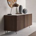 Sideboard with 2 Doors for Lounge, in Ecological Wood and Metal Top in Marble - Brown