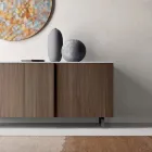 Sideboard with 2 Doors for Lounge, in Ecological Wood and Metal Top in Marble - Brown Viadurini