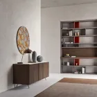 Sideboard with 2 Doors for Lounge, in Ecological Wood and Metal Top in Marble - Brown Viadurini