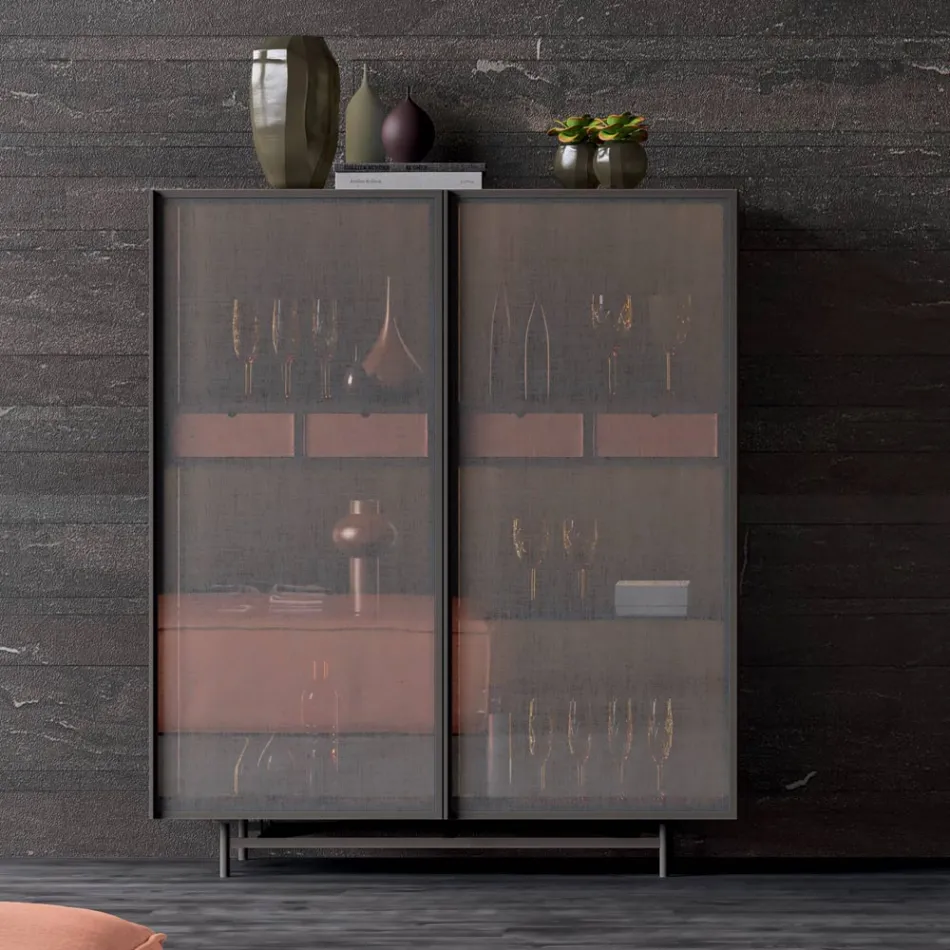 2-Door Sideboard in Ecological Wood and High Quality Metal Made in Italy - Aaron Viadurini