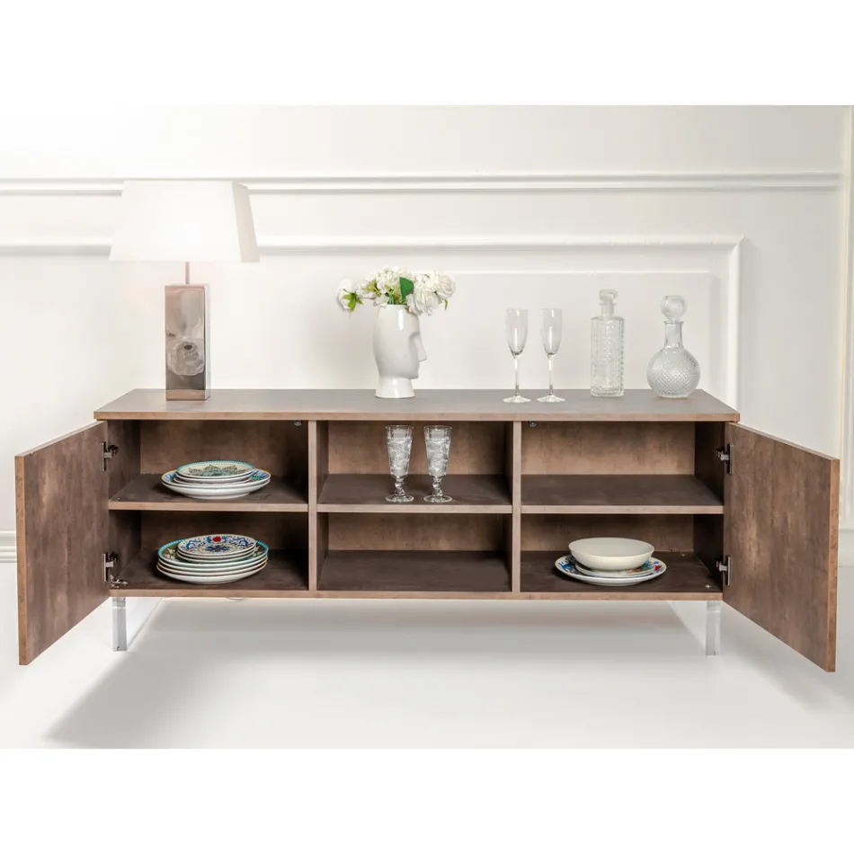 Sideboard with 2 Doors and 2 Central Open Compartments in Melamine Made in Italy - Minnie Viadurini