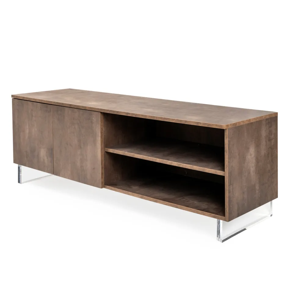 Sideboard with 2 Doors and 2 Side Open Compartments in Melamine Made in Italy - Mouse Viadurini