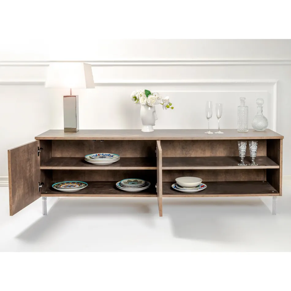 Sideboard with 2 Doors and 2 Side Open Compartments in Melamine Made in Italy - Mouse Viadurini
