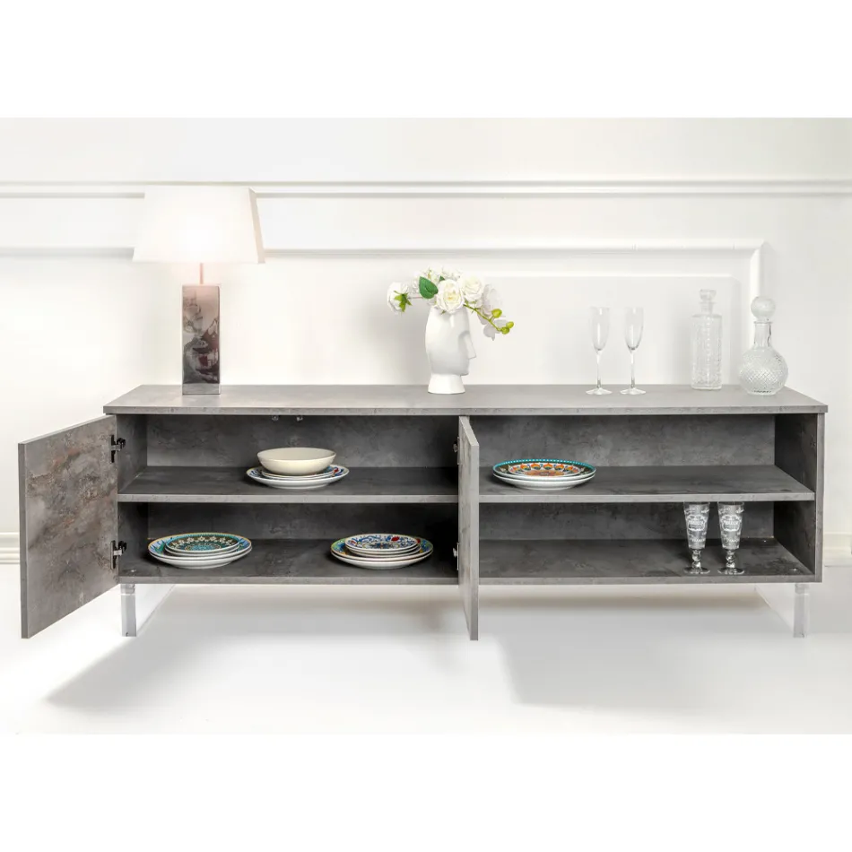 Sideboard with 2 Doors and 2 Side Open Compartments in Melamine Made in Italy - Mouse Viadurini