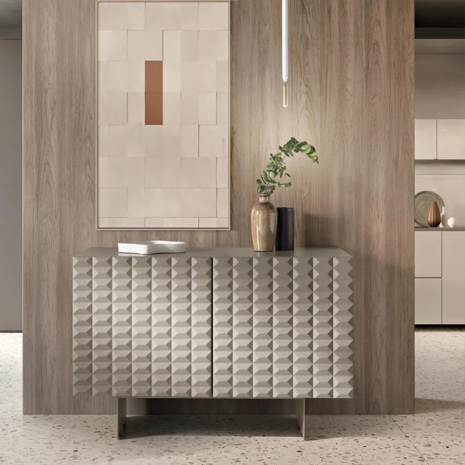 Sideboard with 2 Doors in MDF Covered in Lacquered PVC Made in Italy - Dorotea Viadurini